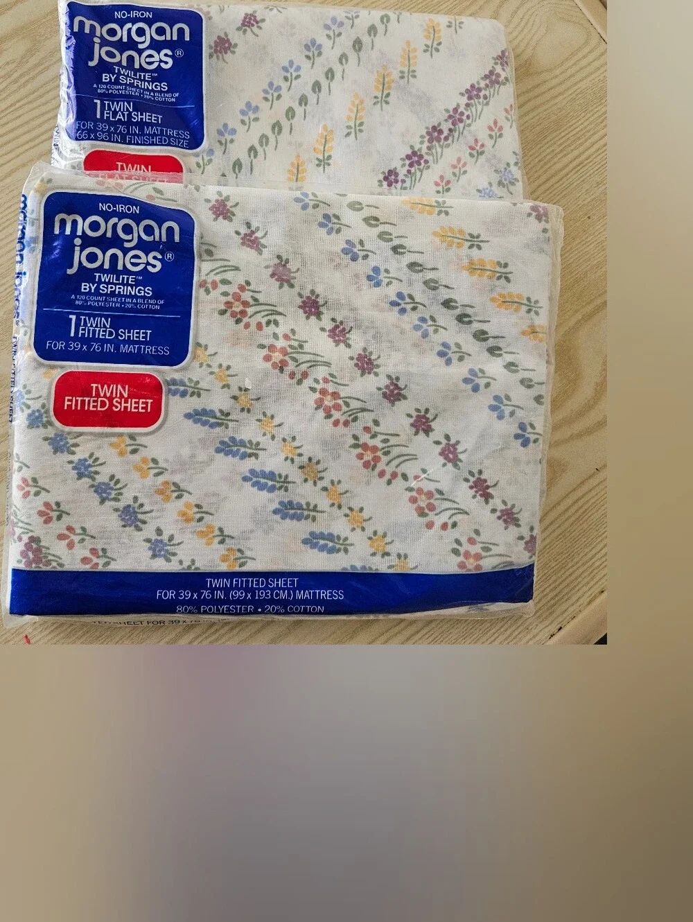 New Vtg Morgan Jones TWIN Flat And fitted Sheet Set Floral Sealed Boho Country